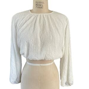& Other Stories Beaded White Long Sleeve Cropped Top Size 2